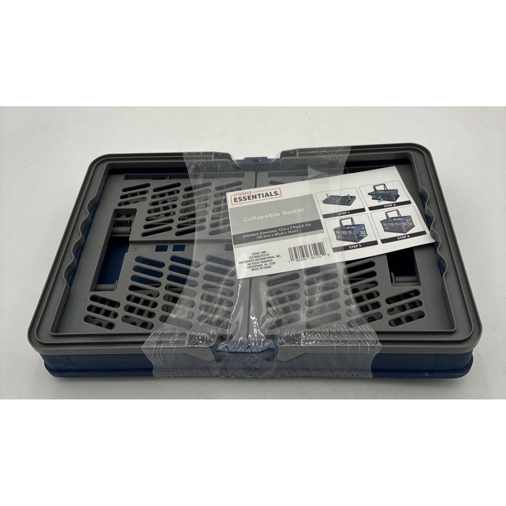 Storage Essentials Collapsible Basket 12" ×7.9" × 6.3 Inch, Blue, Gray